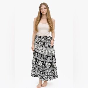 Darn Good Yarn Elephant Wrap Skirt Black White Boho Cotton Midi Maxi Hippie